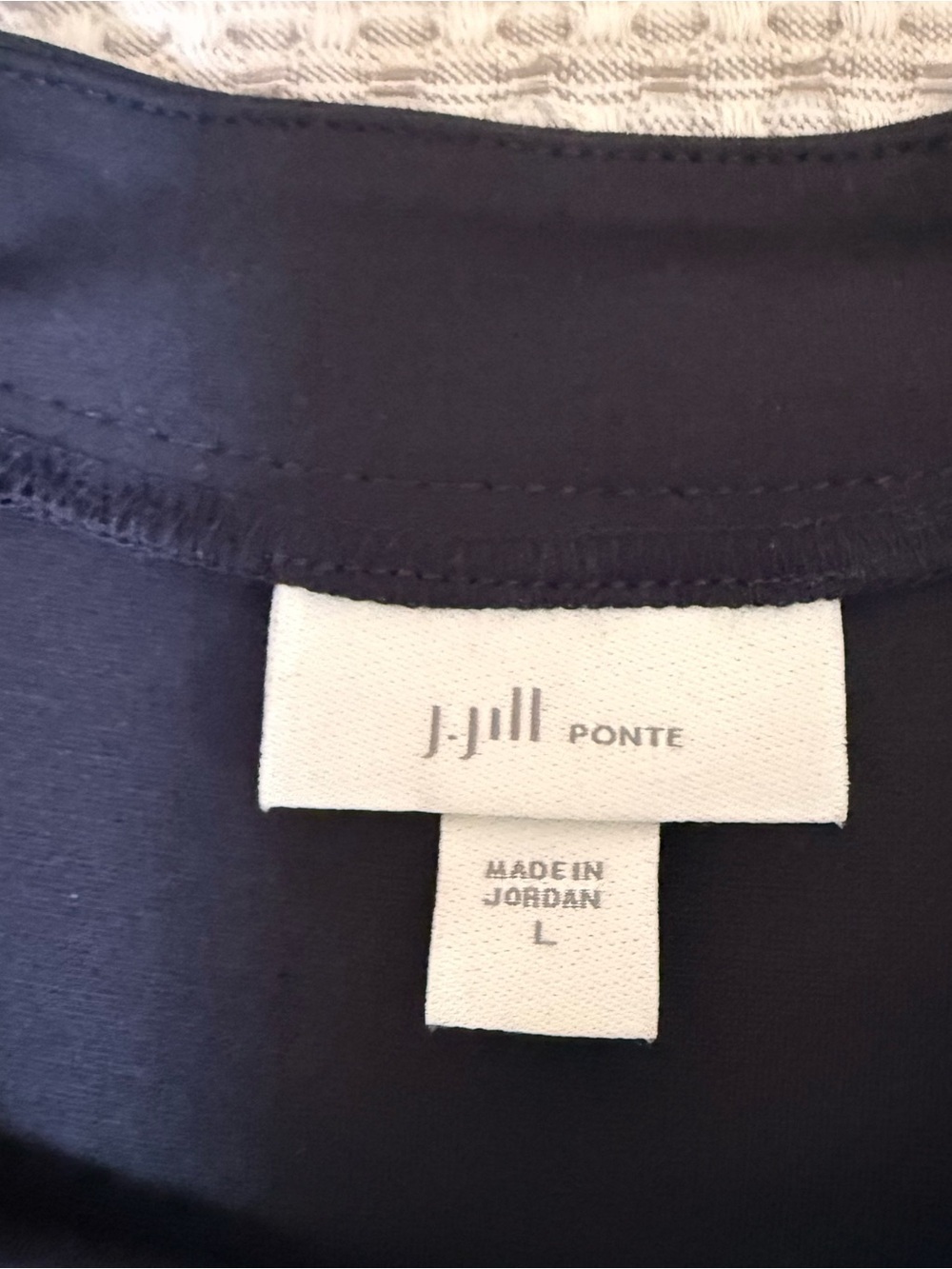 J. Jill Ponte Knit Ruffle Hem Dress Navy Size Large Stretch Career Long Sleeve - Picture 2 of 7